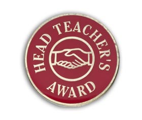 Red handshake Headteacher's Award badge (pack of 5)