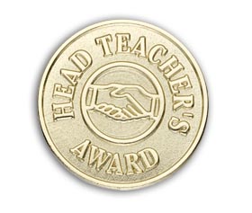 Gold handshake Headteacher's Award badge (pack of 5)