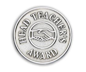 Silver handshake Headteacher's Award badge (pack of 5)