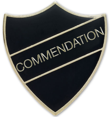 COMMENDATION black and gold badge (pack of 5)