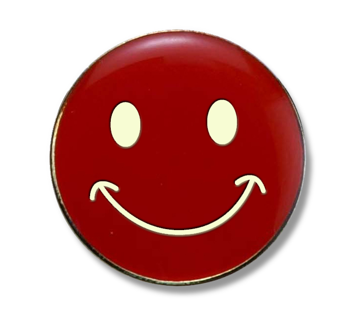 Red Smiling face badge (pack of 5)