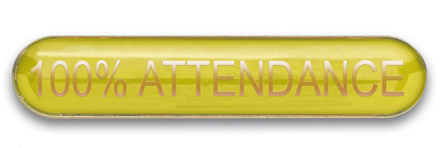 100% ATTENDANCE badge yellow (pack of 5)