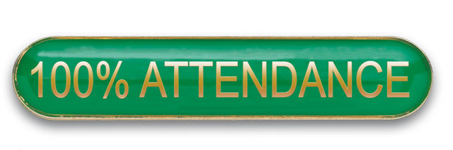 100% ATTENDANCE badge green (pack of 5)
