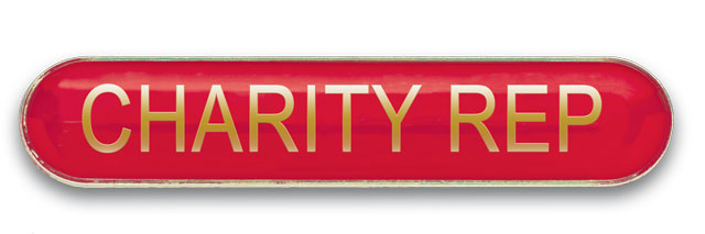 CHARITY REP badge red (pack of 5)