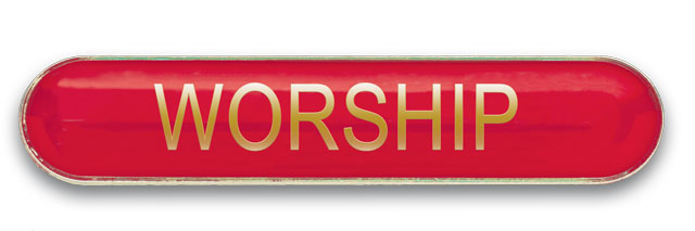 WORSHIP badge red (pack of 5)