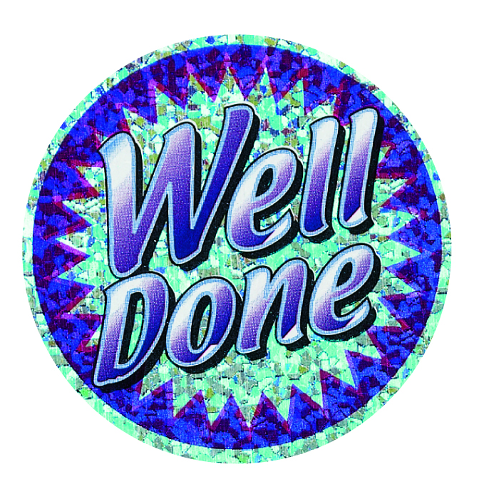 Metallic 'Well done' sticker
