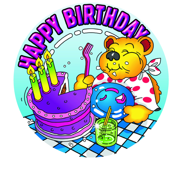 Happy birthday' sticker (Bear & cake)