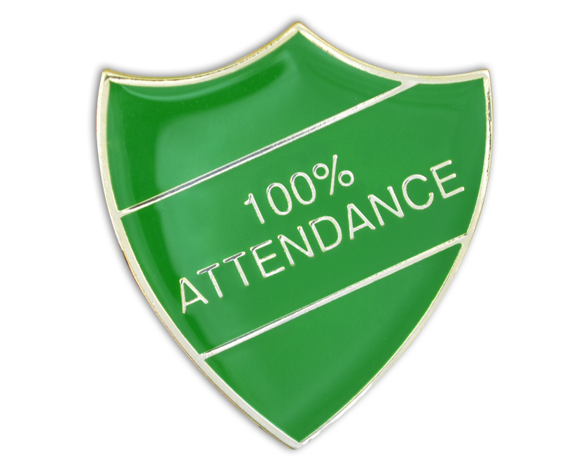 100% ATTENDANCE green and gold (pack of 5)