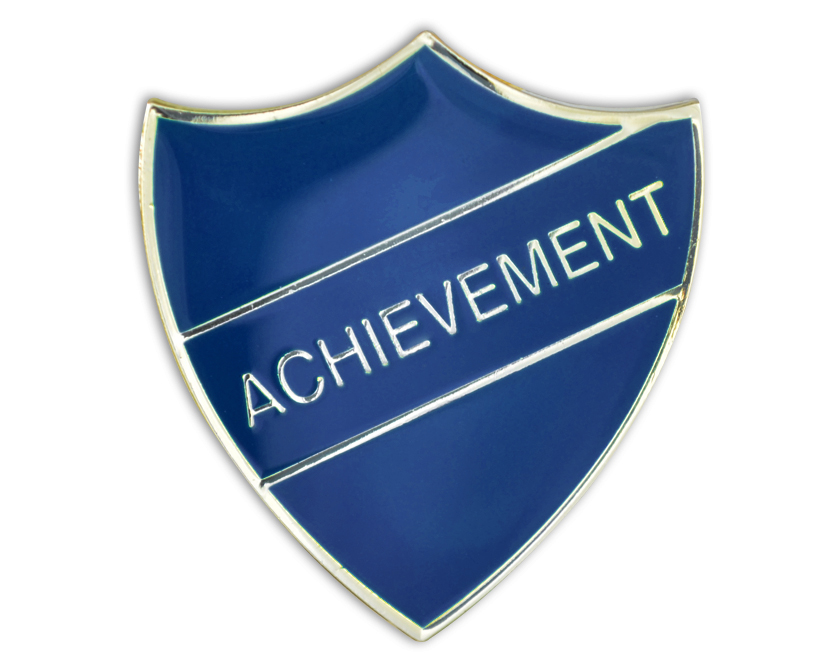 ACHIEVEMENT blue and gold badge (pack of 5)