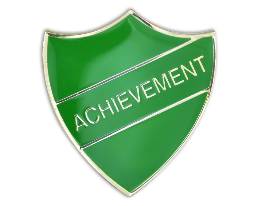 ACHIEVEMENT green and gold badge (pack of 5)