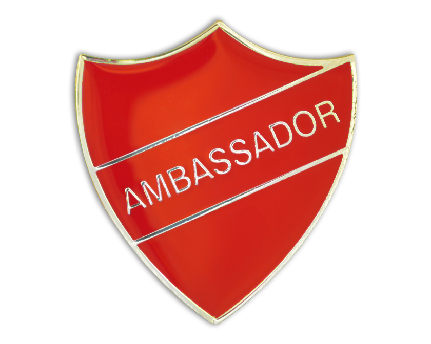 AMBASSADOR red and gold badge (pack of 5)