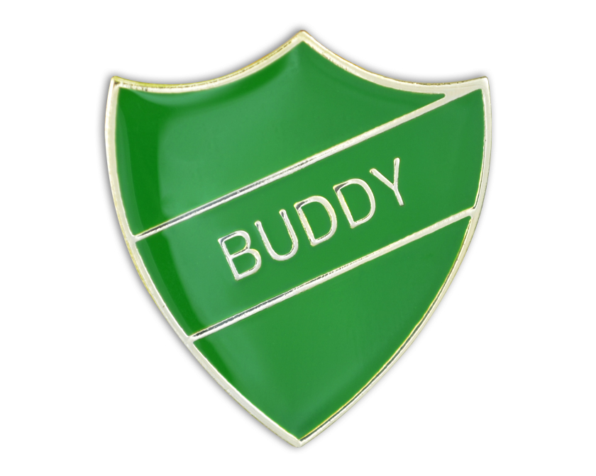BUDDY Green and gold badge (pack of 5)