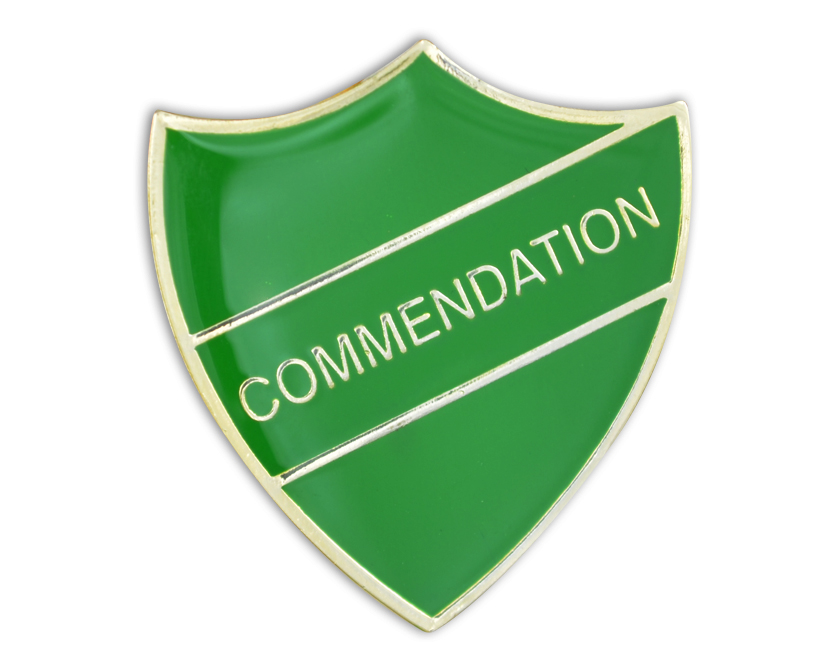 COMMENDATION green and gold badge (pack of 5)