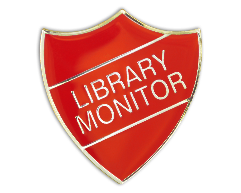 LIBRARY MONITOR badge red and gold (pack of 5)