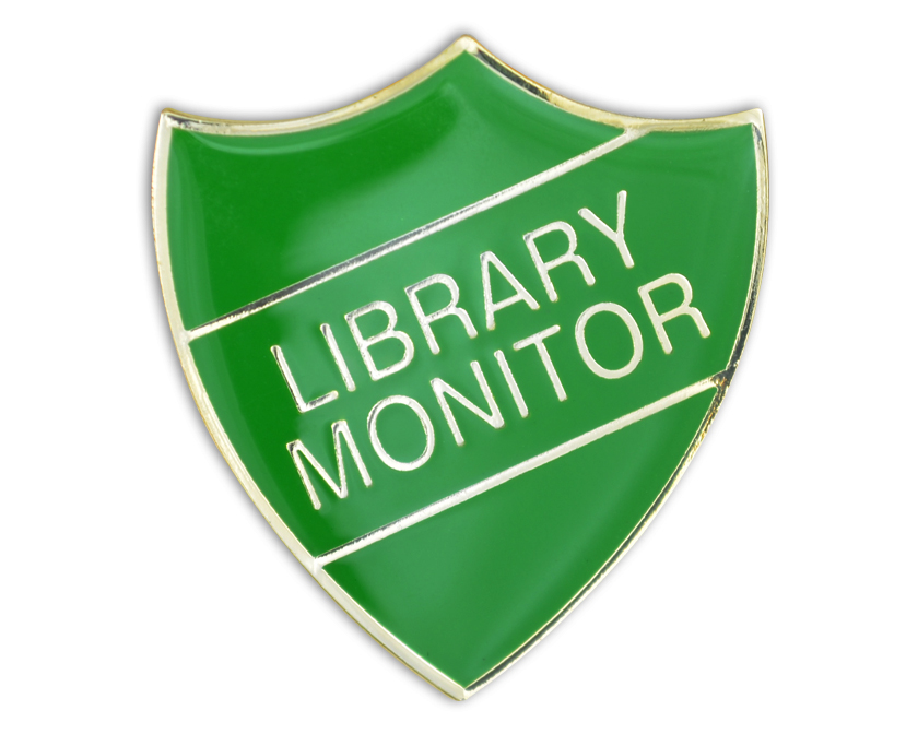 LIBRARY MONITOR badge green and gold (pack of 5)