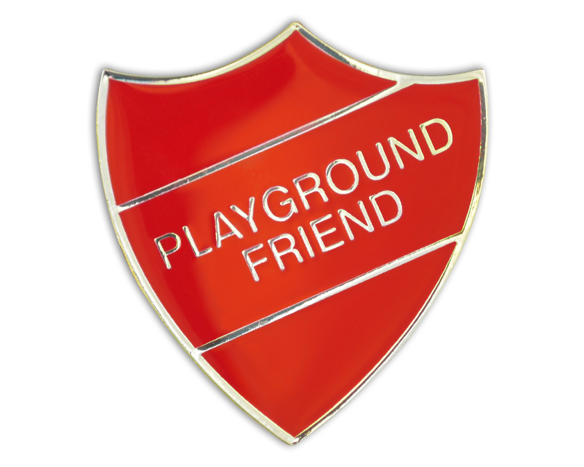 PLAYGROUND FRIEND badge red and gold (pack of 5)