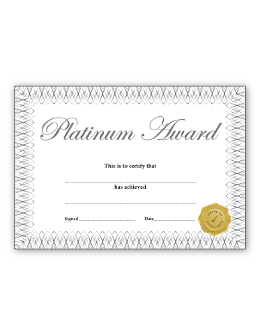Platinum Award' certificate