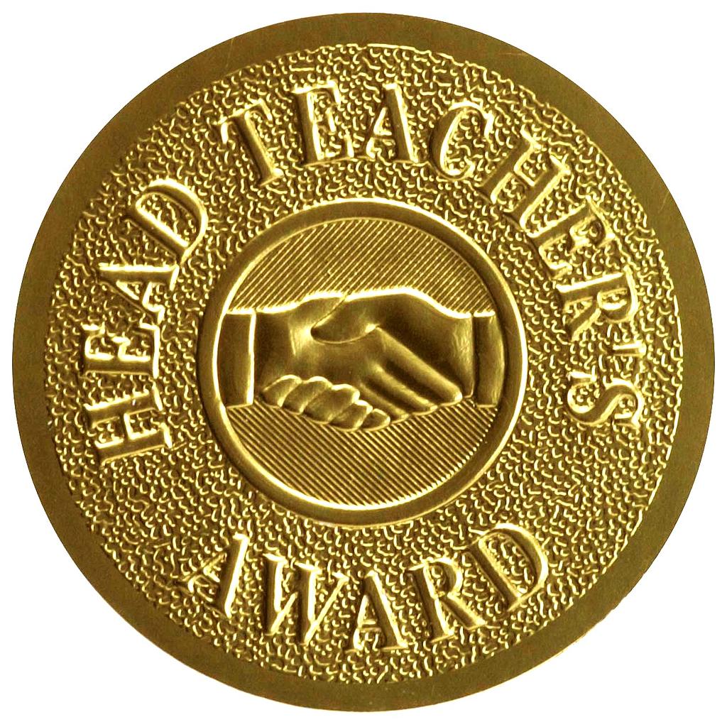 Metallic embossed 'Headteachers award' sticker