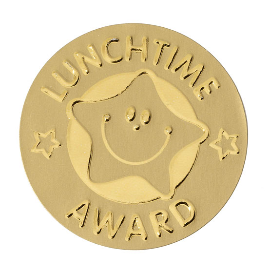 Metallic embossed 'Lunchtime Award' sticker