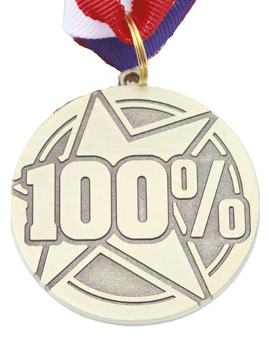 100% medal with neck ribbon