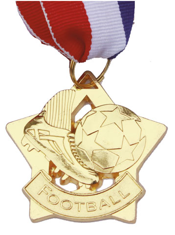 Football Gold Star medal with neck ribbon