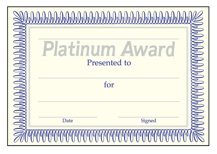 Platinum Award' classic certificate
