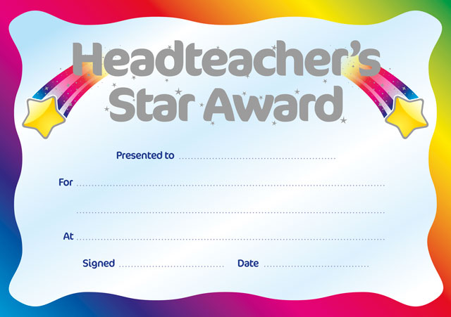 Metallic 'Headteacher's Star Award' certificate