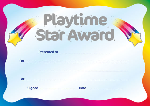 Metallic 'Playtime Star Award' certificate