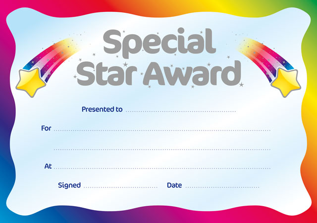 Metallic 'Special Star Award' certificate