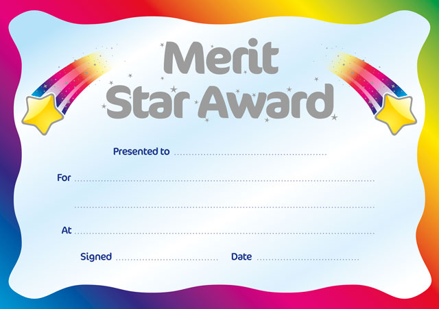 Metallic 'Merit Star Award' Certificate