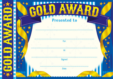 Gold Award Certificate with tear-off bookmark