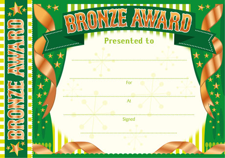 Bronze Award Certificate with tear-off bookmark