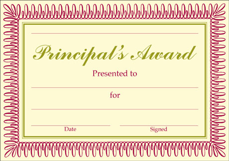 Principal's Award classic certificate