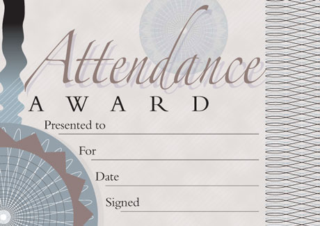 Attendance Award banknote style certificate