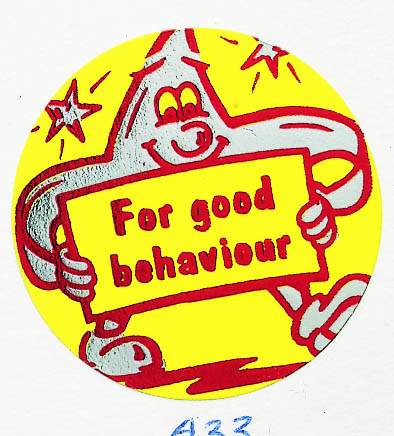 Metallic 'For good behaviour' sticker