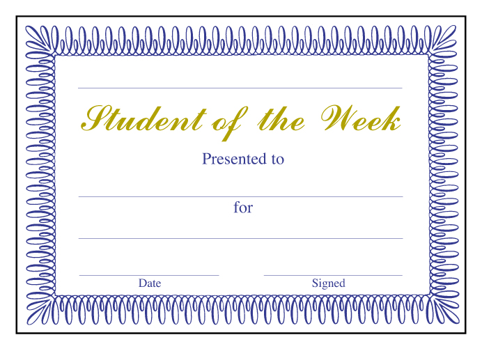 Student of the Week' classic certificate