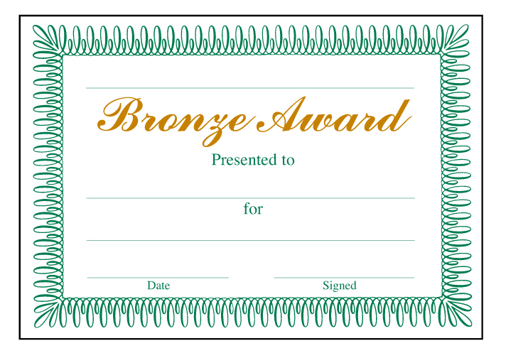 Bronze Award' classic certificate