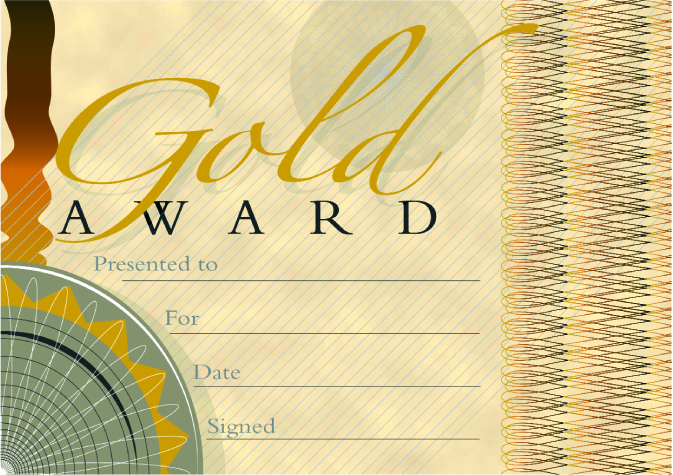 Gold Award' banknote style certificate