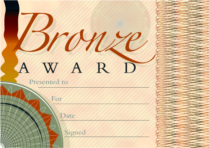 Bronze Award'  banknote style certificate