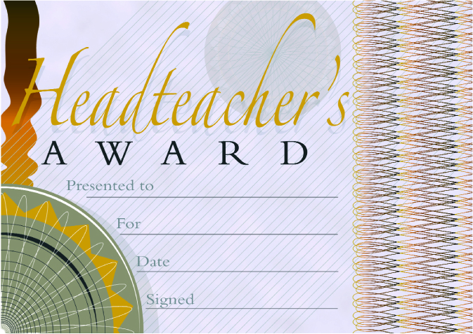 Headteachers Award  banknote style certificate