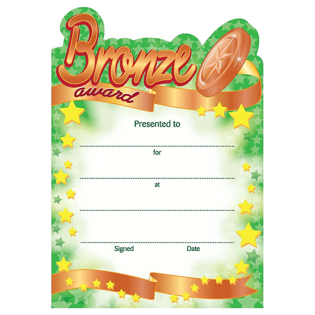 Bronze Award' shaped certificate