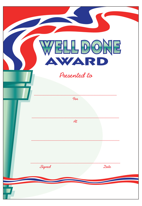 Well Done Award' Olympic certificate