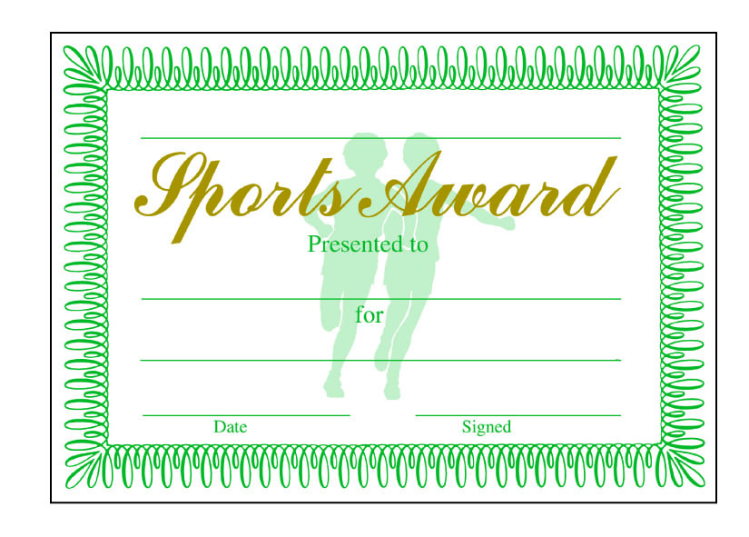 Sports Award' classic certificate