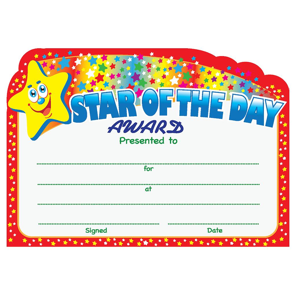 Star of the Day Award' certificate
