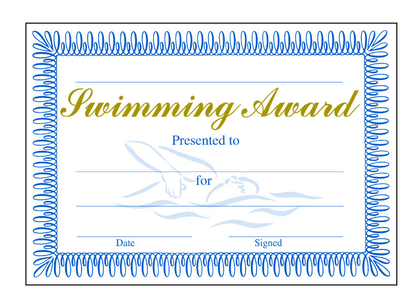 Swimming Award' classic certificate