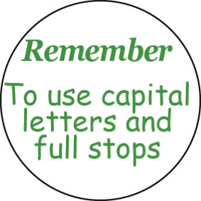Remember to use capital letters and full stops stamper
