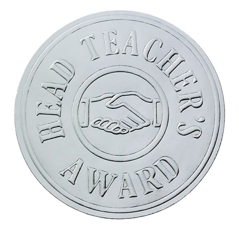 Metallic 'Headteacher's Award' embossed sticker