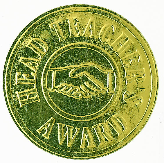 Metallic 'Headteachers Award' embossed sticker