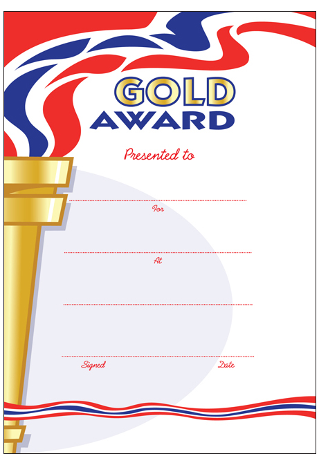 Gold Award' Olympic certificate