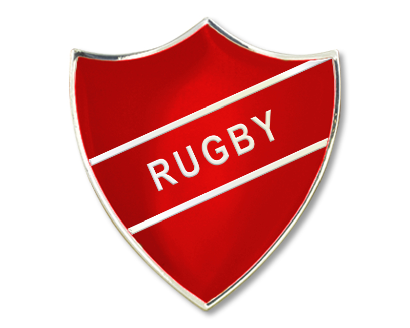 RUGBY badge in red (pack of 5)